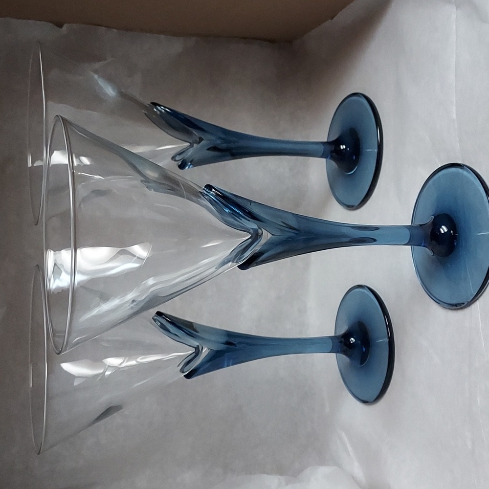 Bormioli Florian Blue Stem Champagne Glasses Flutes Luigi Bormioli RARE 3